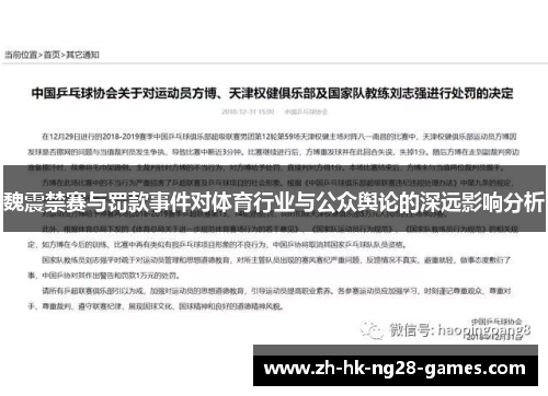 魏震禁赛与罚款事件对体育行业与公众舆论的深远影响分析